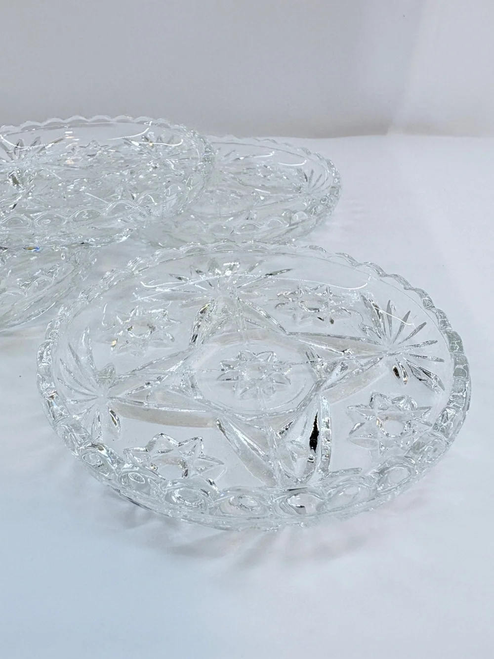 Etched Glass Drink Coasters Trinket Dishes - Set of 4
